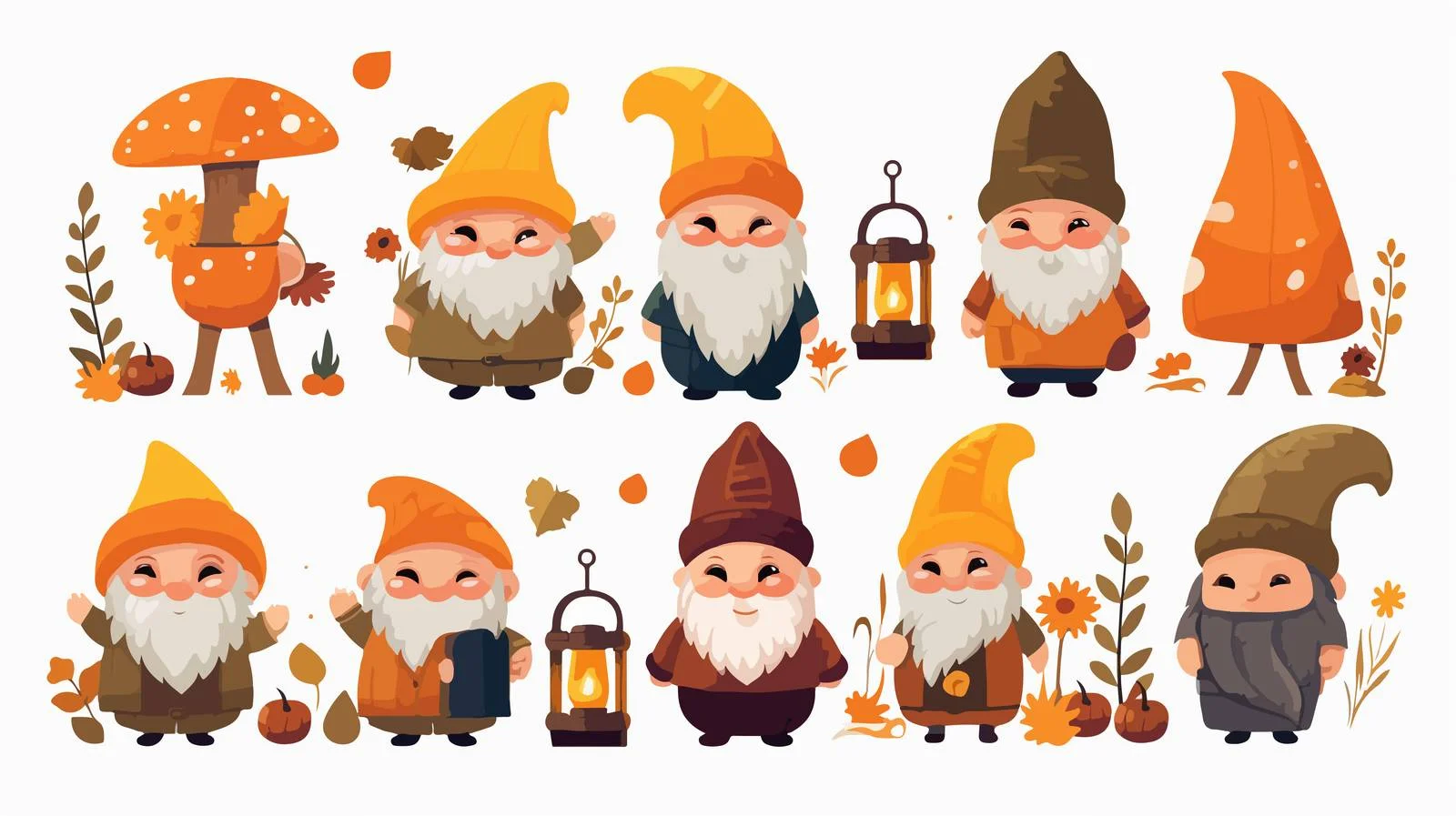 Adorable Autumn Gnomes with Whimsical Beards — free download from Dotvec
