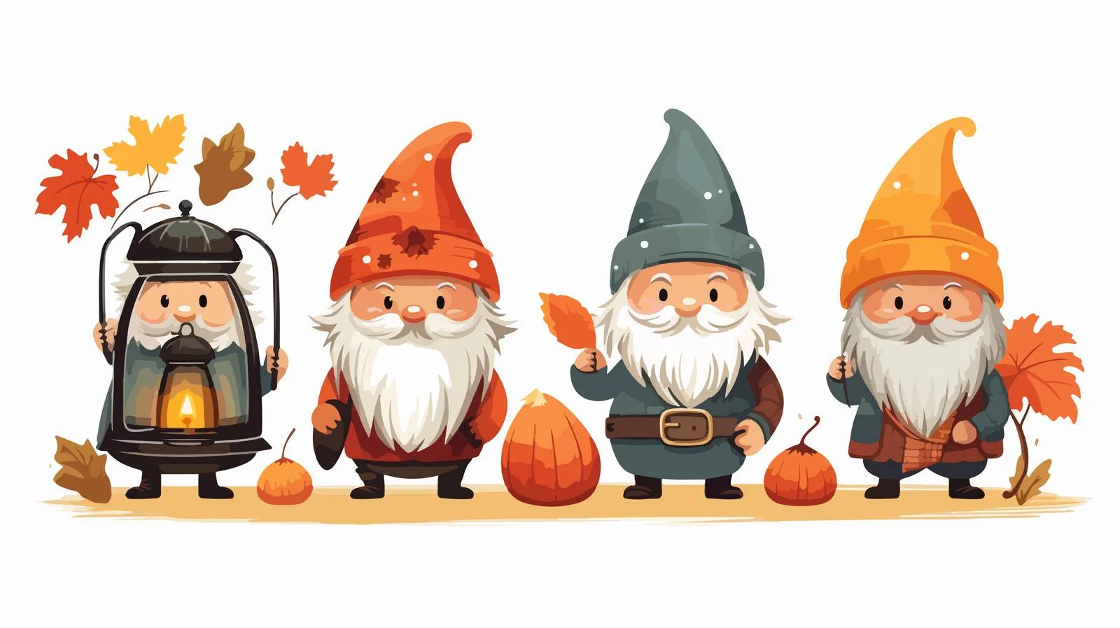 Cheerful adorable autumn gnomes with whimsical beards — free download from Dotvec