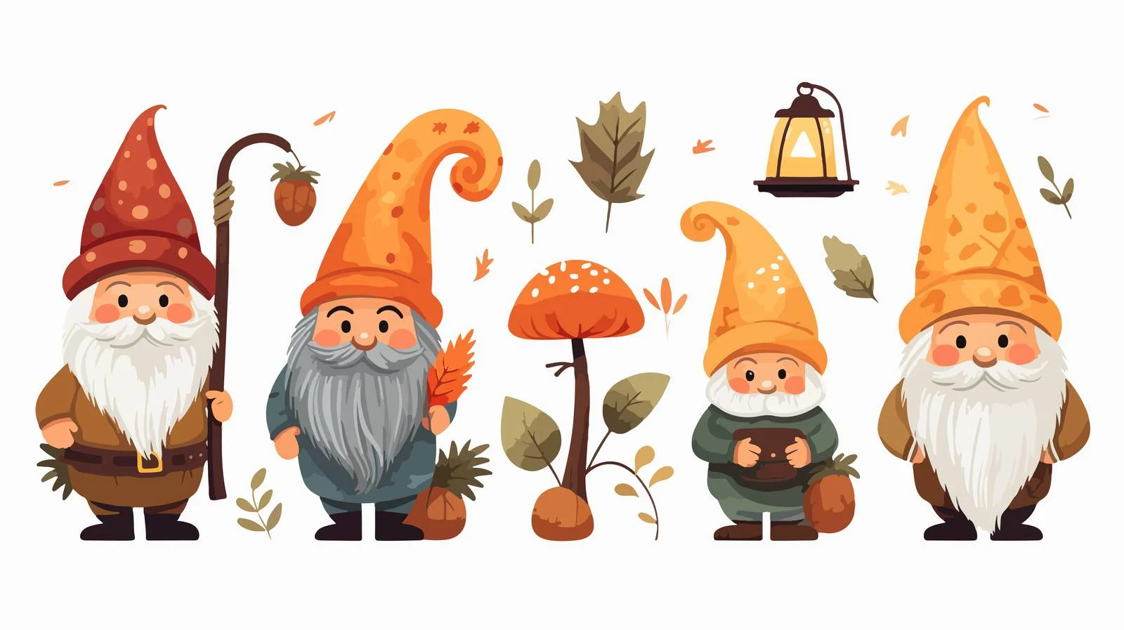 Whimsical Autumn Gnomes with Playful Beards — free download from Dotvec