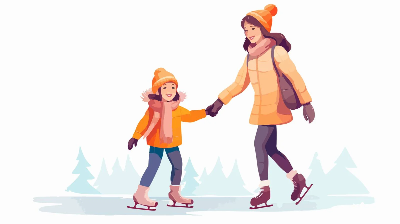 Joyful mother and daughter ice skating together — free download from Dotvec