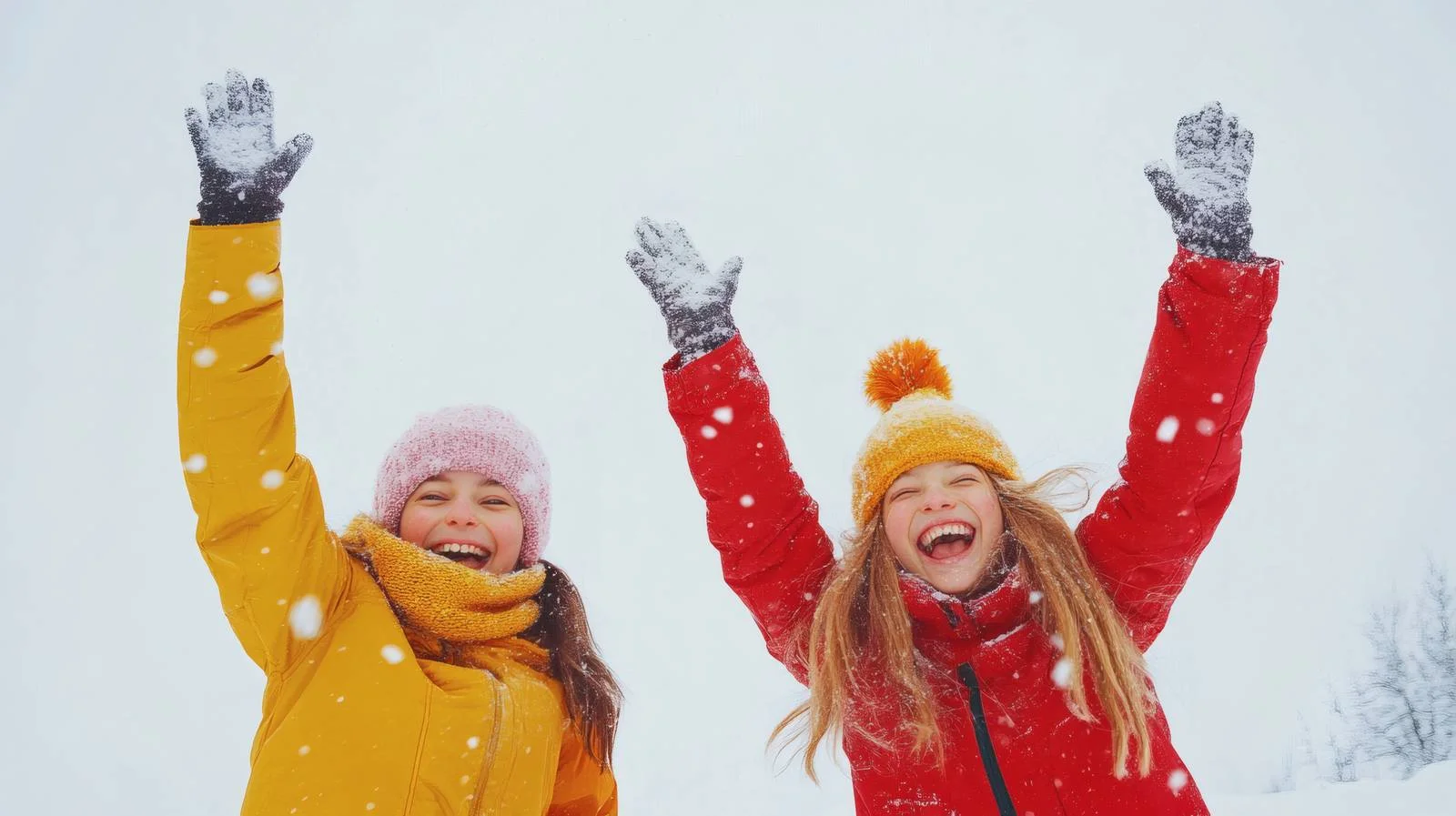 Joyful girls frolicking in snowy peaks — free download from Dotvec