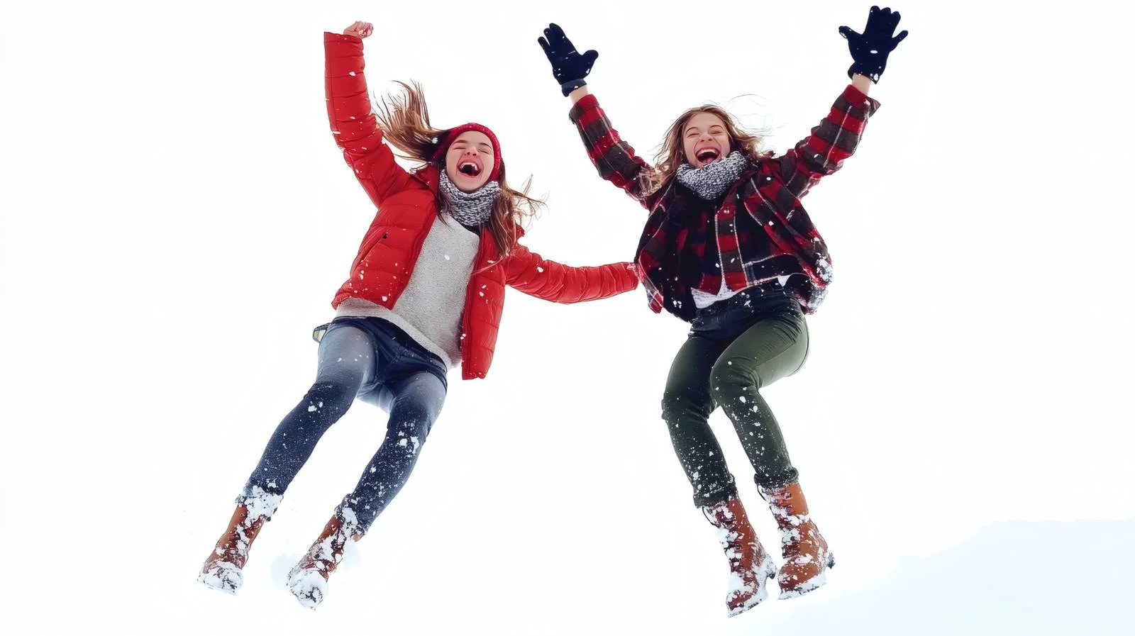 Joyful girls enjoying snow-covered mountain solitude — free download from Dotvec