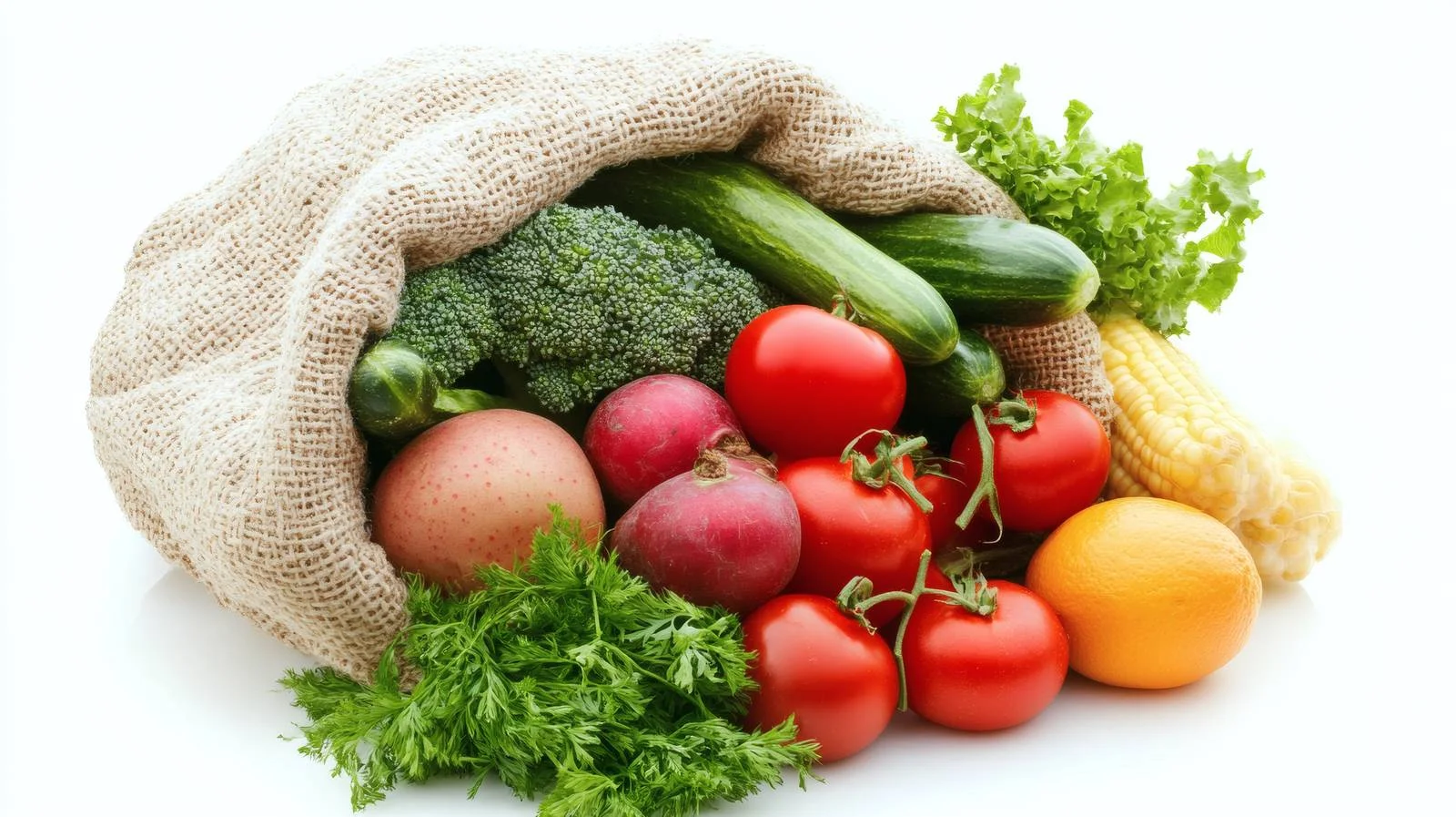 Organic Produce in Cloth Sack on White Background — free download from Dotvec