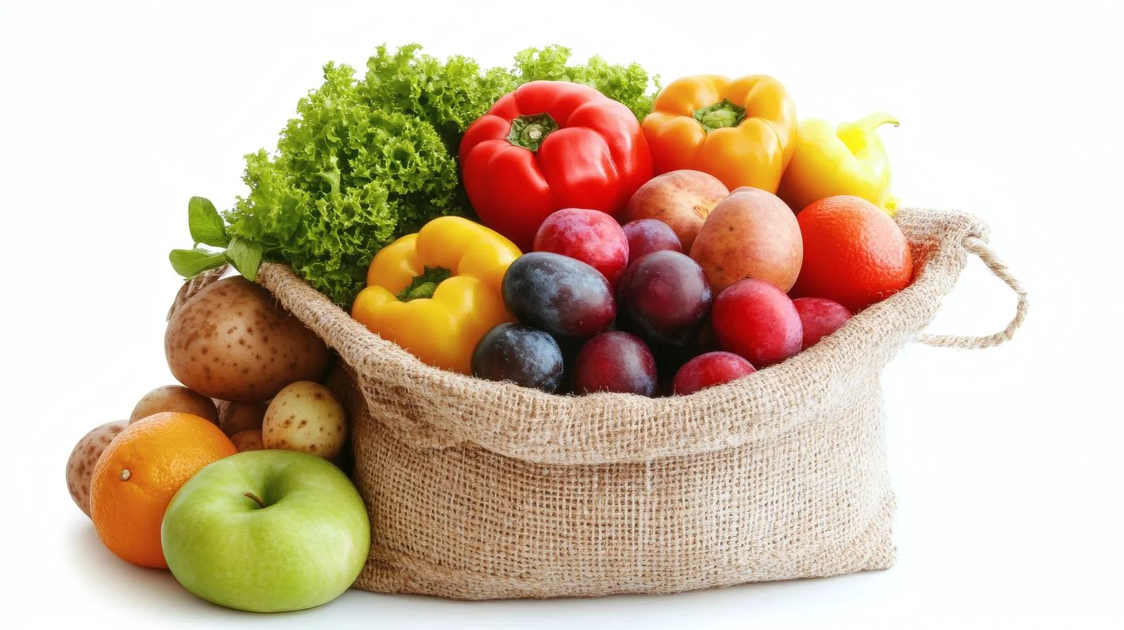 Organic Produce in Cloth Bag on White — free download from Dotvec