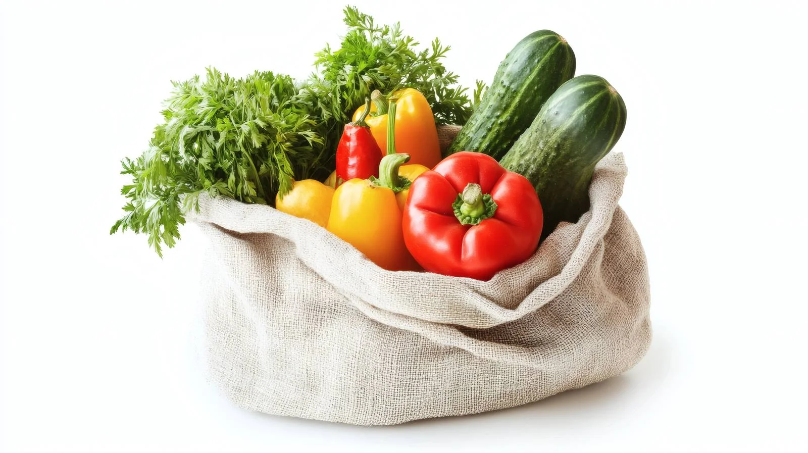 Organic Fresh Produce in Cloth Bag on White Background — free download from Dotvec