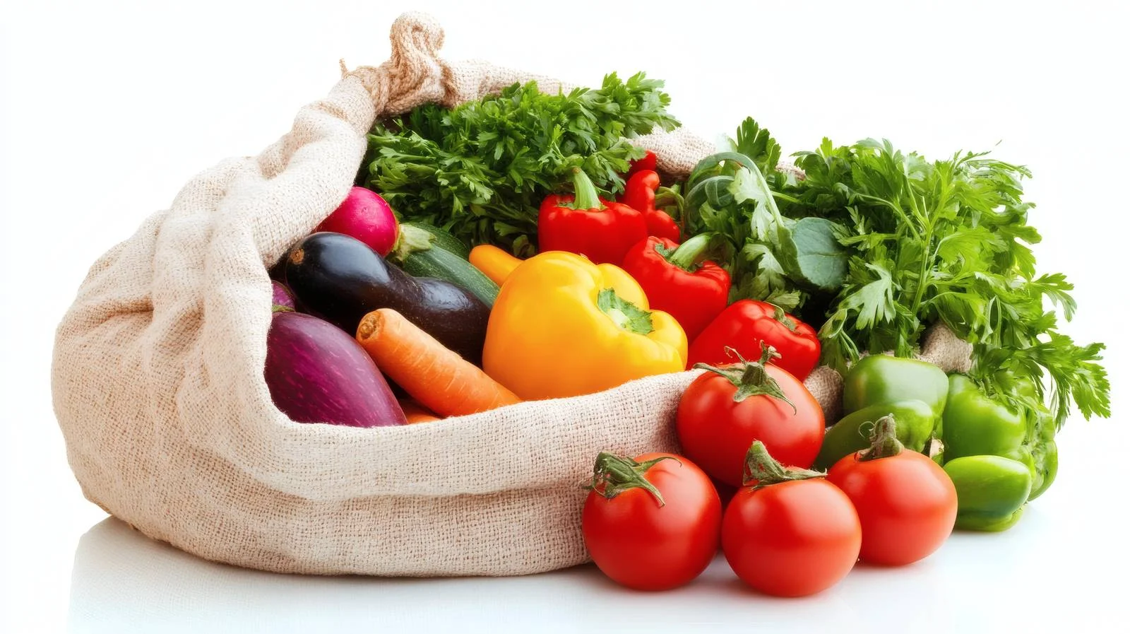 Organic Food in Cloth Bag on White Background — free download from Dotvec