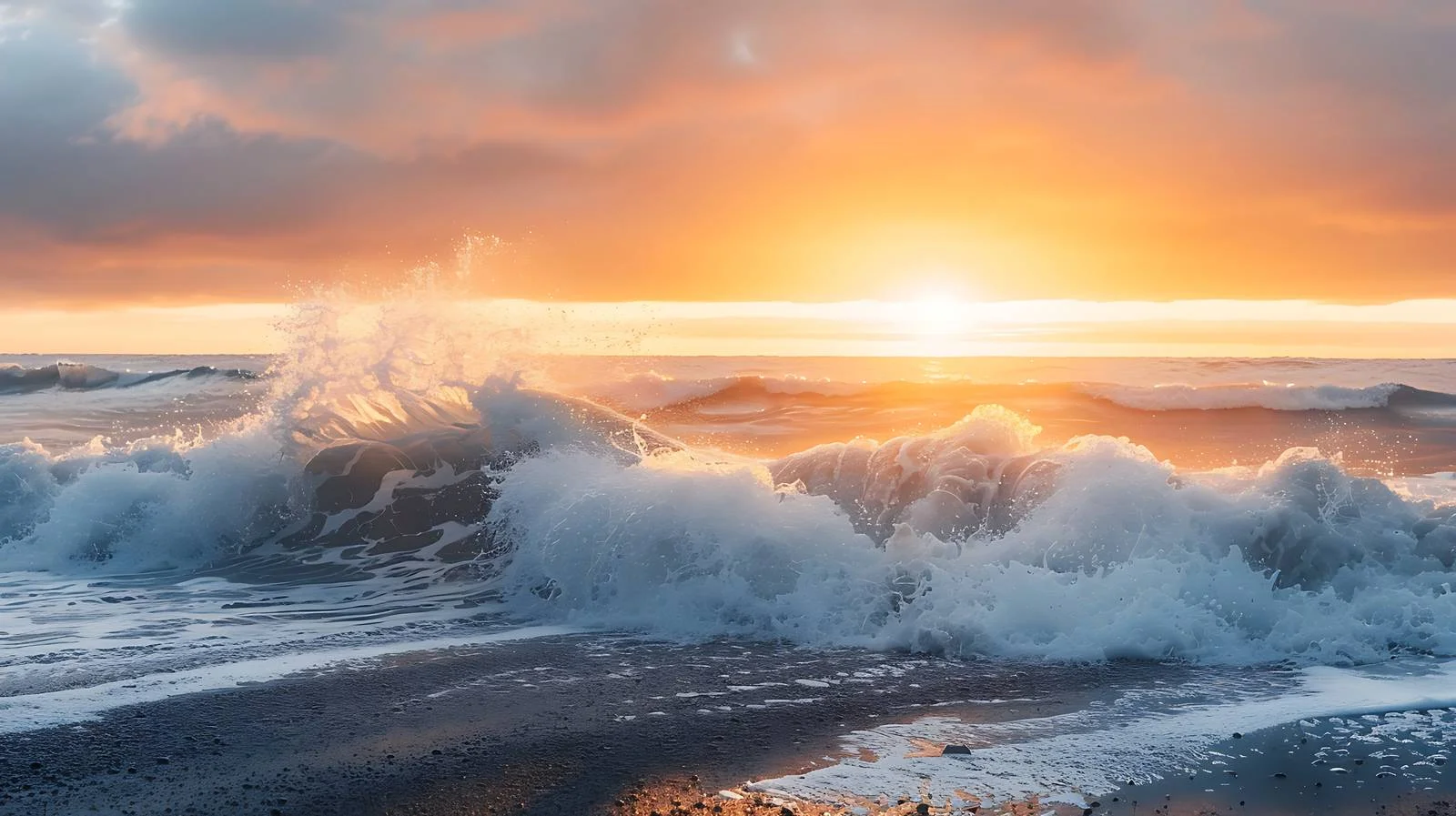 Dramatic sunset seascape at Reynisfjara beach — free download from Dotvec