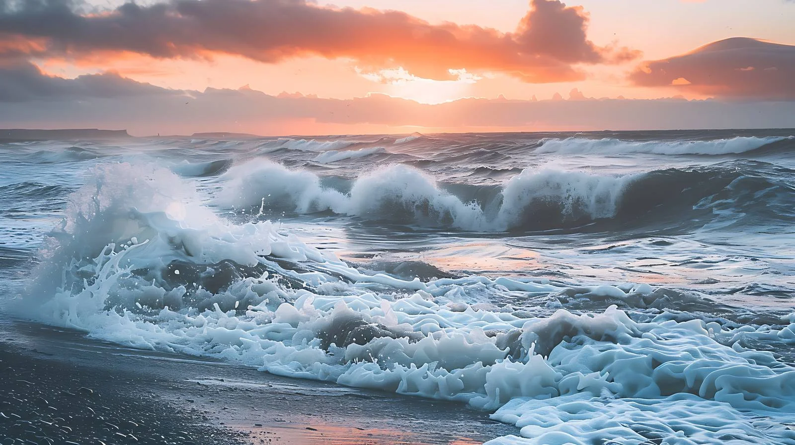 Dramatic Sunset Ocean Waves at Reynisfjara — free download from Dotvec
