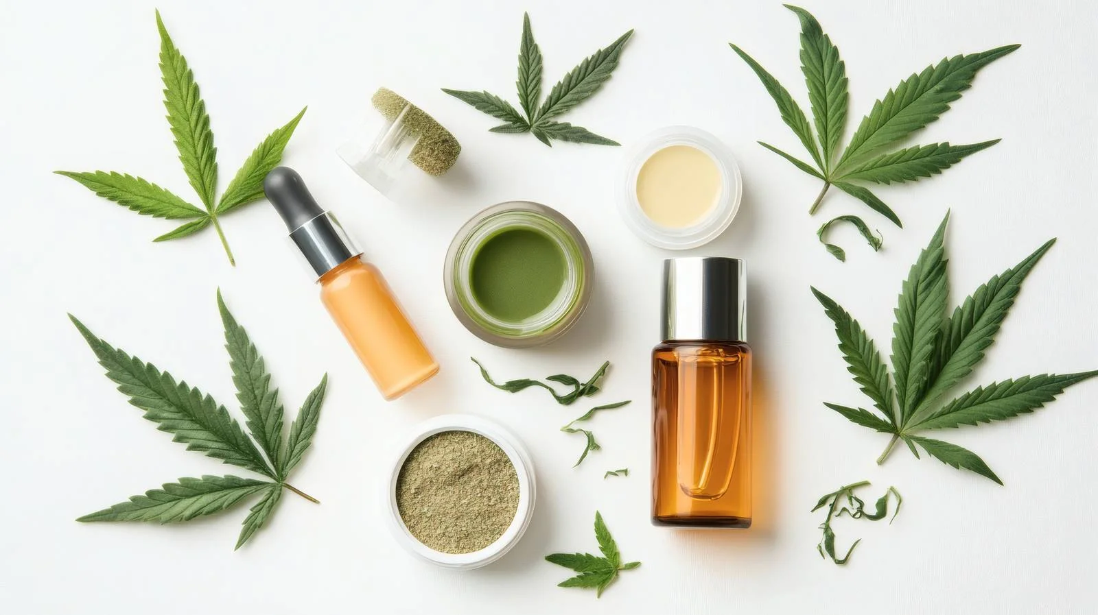 Hemp Leaves and Skincare Products Composition — free download from Dotvec