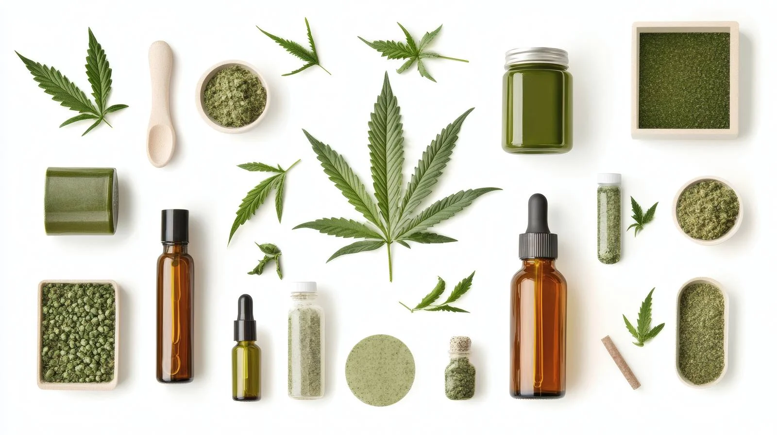 Organic Hemp Products and Leaves on White Background — free download from Dotvec