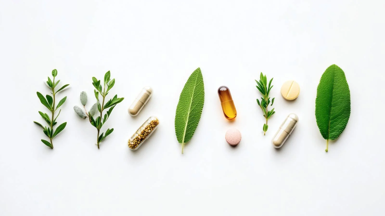 Natural Remedy Pills with Fresh Herbal Leaves — free download from Dotvec