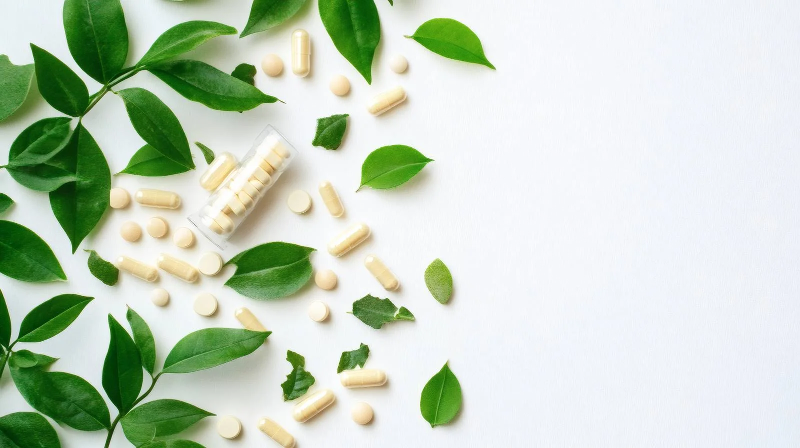 Natural Herbal Pills and Fresh Green Leaves — free download from Dotvec