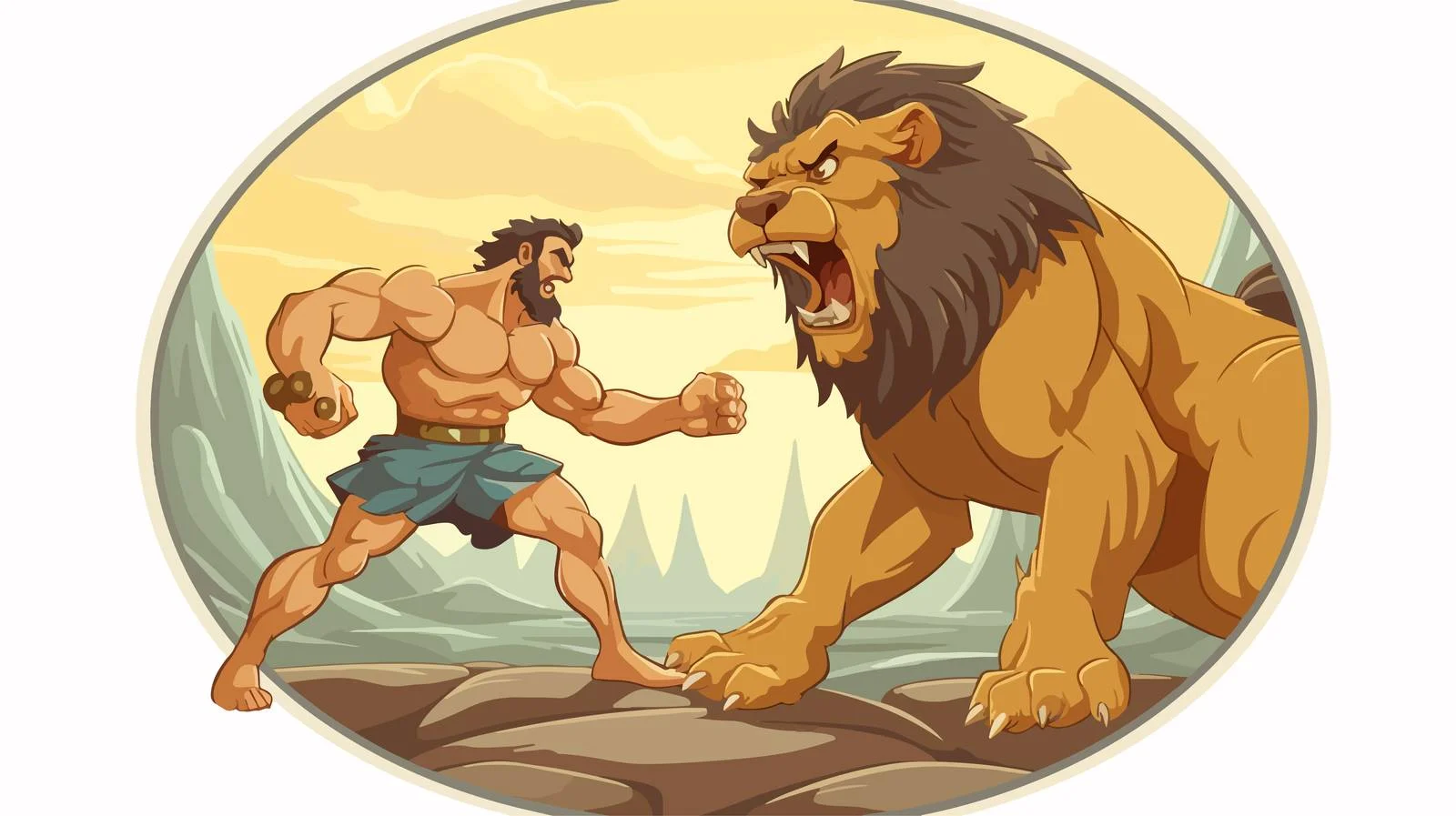 Hercules Battles Nemean Lion Artwork — free download from Dotvec