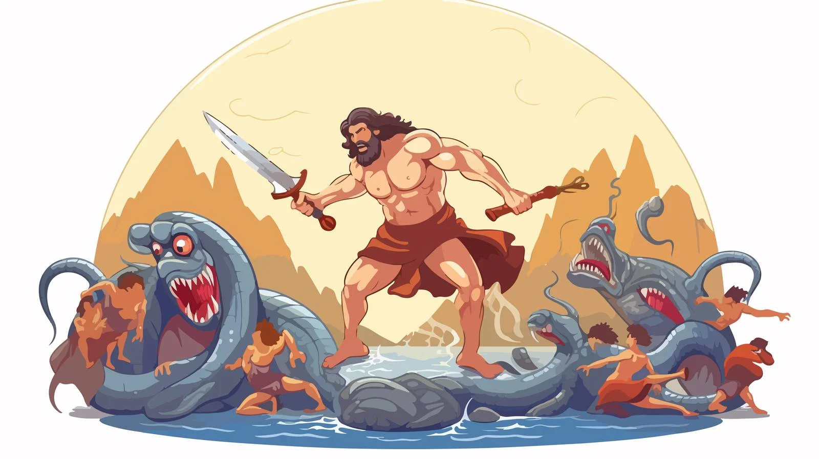 Hercules vs Lyrna Hydra: Mythological Illustration — free download from Dotvec