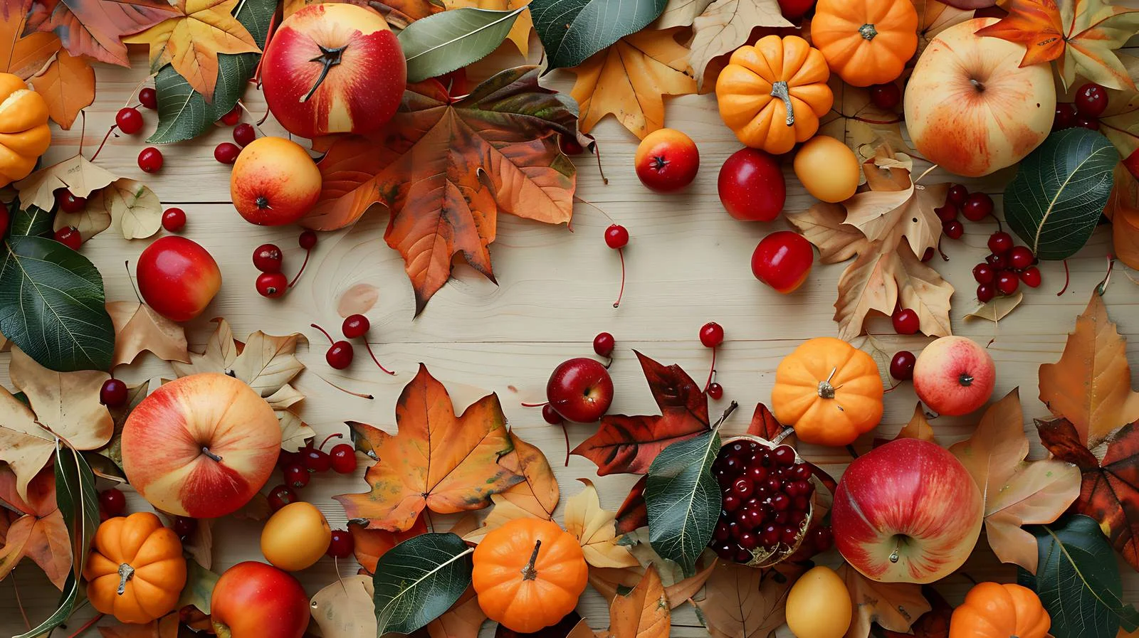 Fruit Fall Amidst Leaves on Wooden Surface — free download from Dotvec