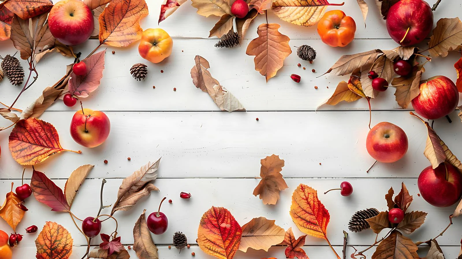 Autumn fruits scattered among fallen leaves — free download from Dotvec