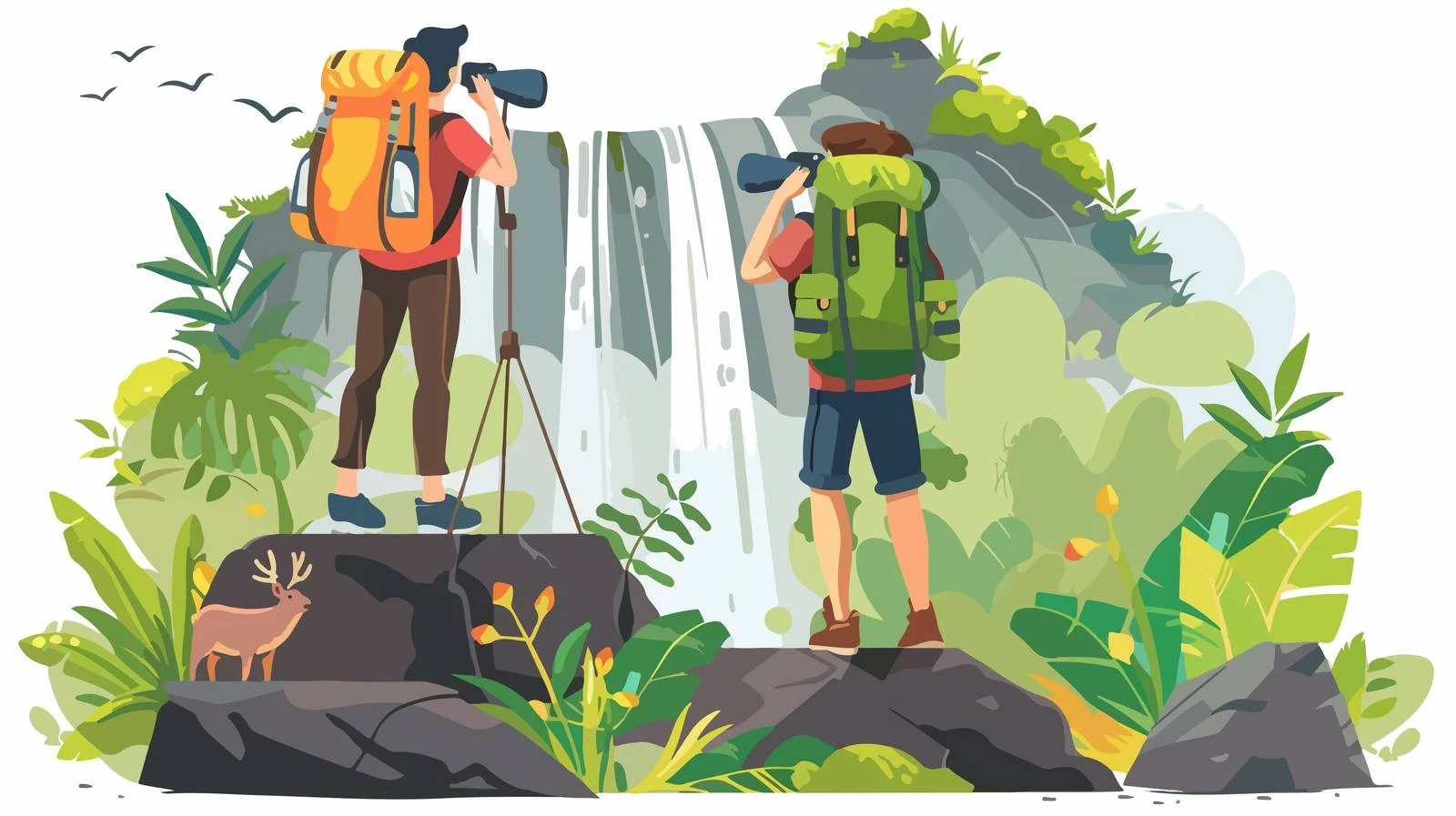 Hikers Using Binoculars on Rock Formation — free download from Dotvec