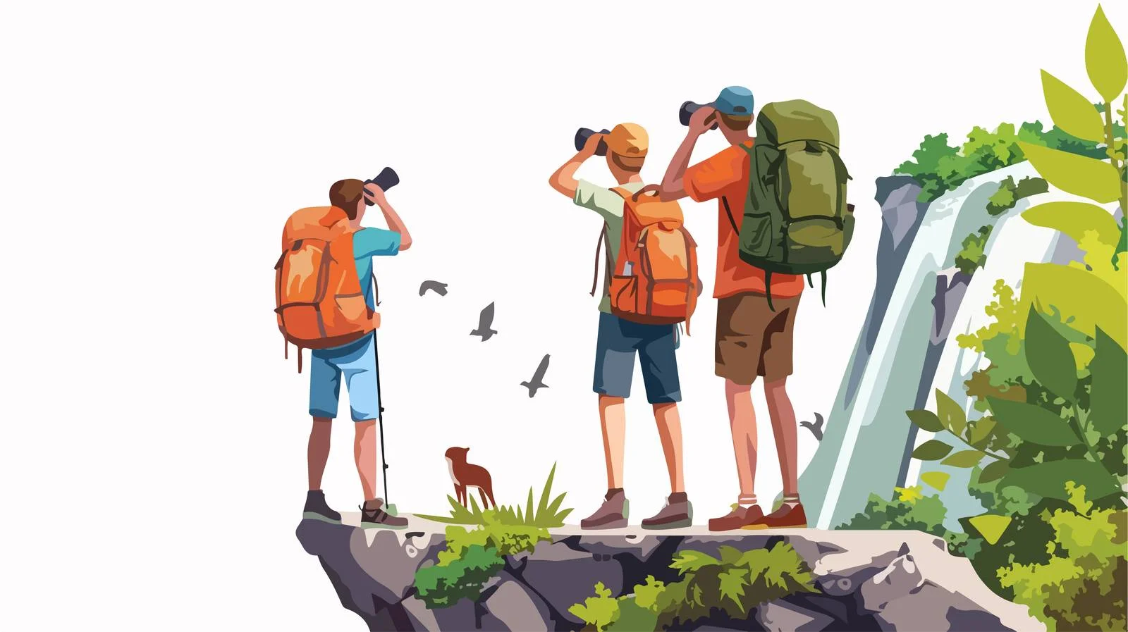 Explorers using binoculars on rocky terrain — free download from Dotvec