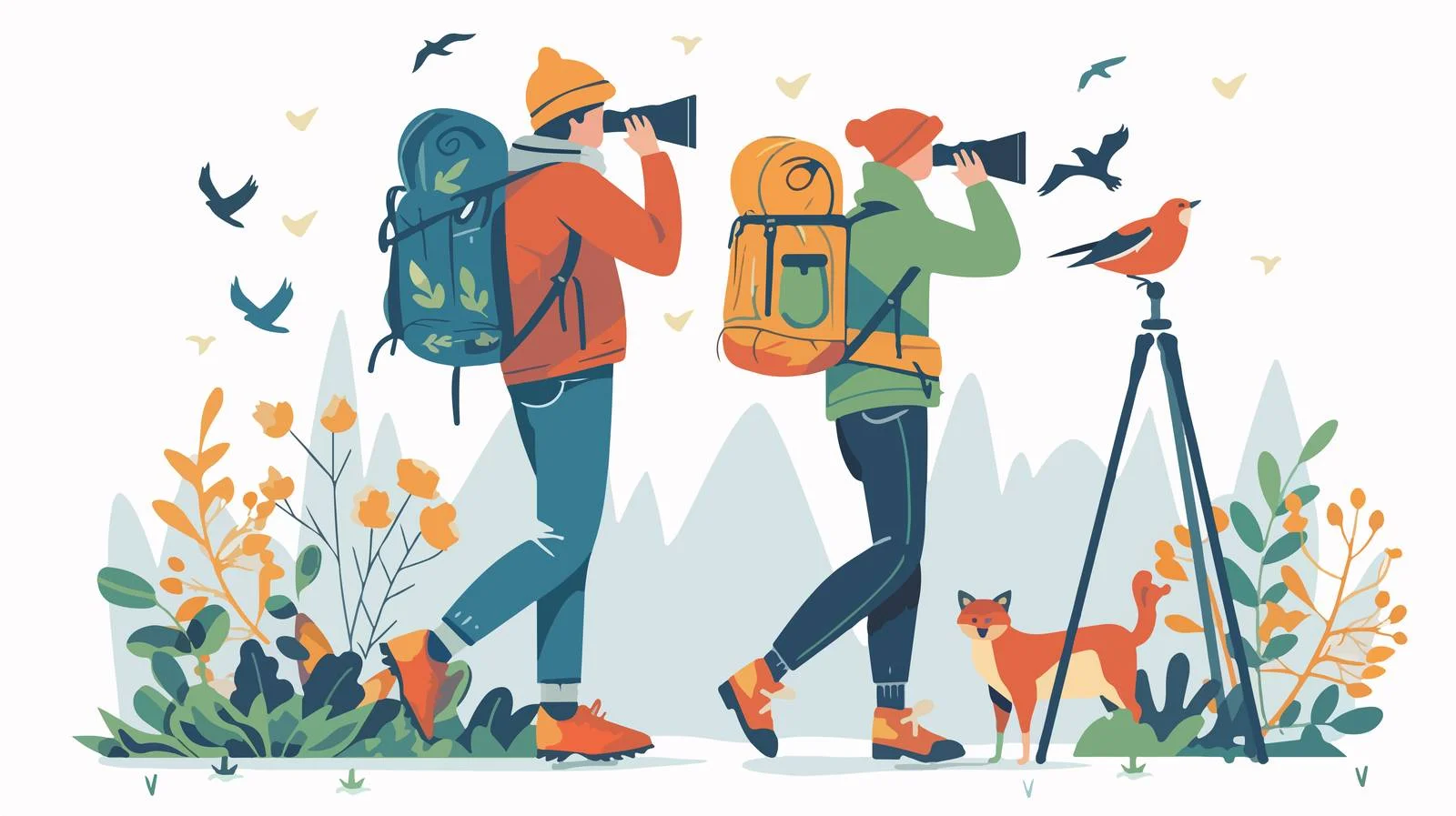 Hikers Using Binoculars for Wildlife Viewing — free download from Dotvec