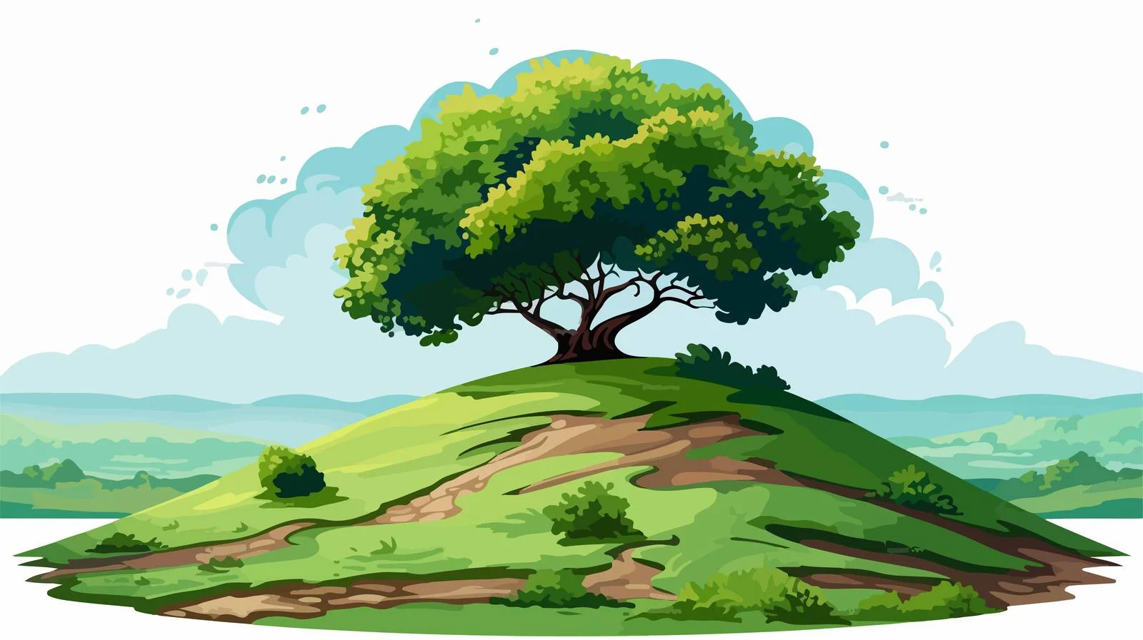 Cartoon Landscape Hill Tree Vector Illustration — free download from Dotvec