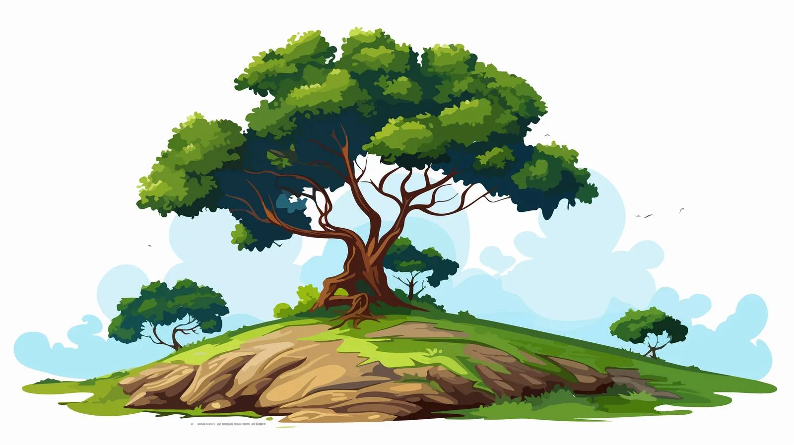 Idyllic Landscape with Tree Vector Illustration — free download from Dotvec
