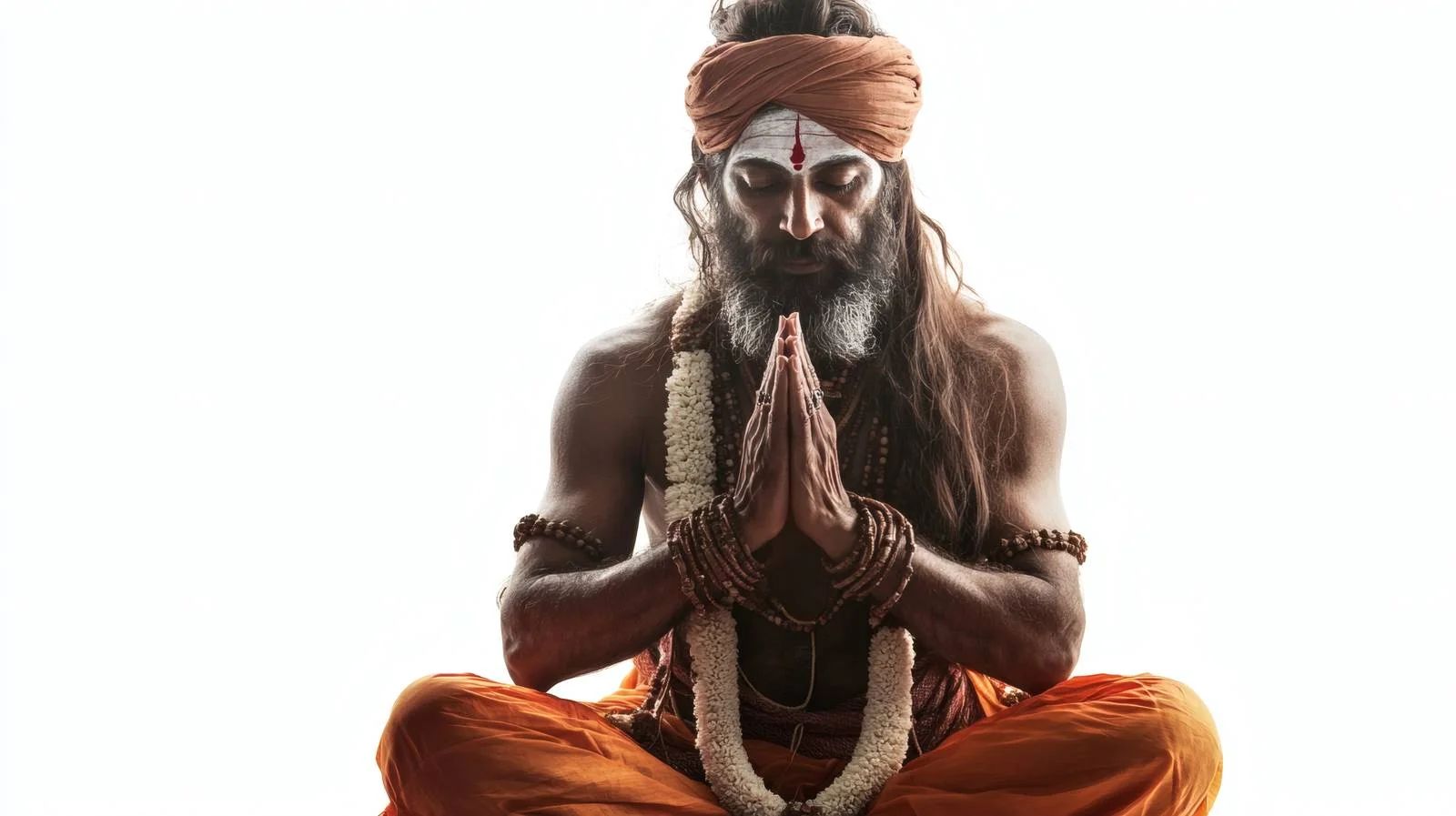 Devotional Hindu Sadhu in Prayers, White Background — free download from Dotvec