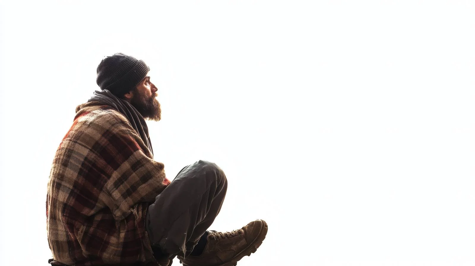 Desolate man sitting on blank backdrop — free download from Dotvec