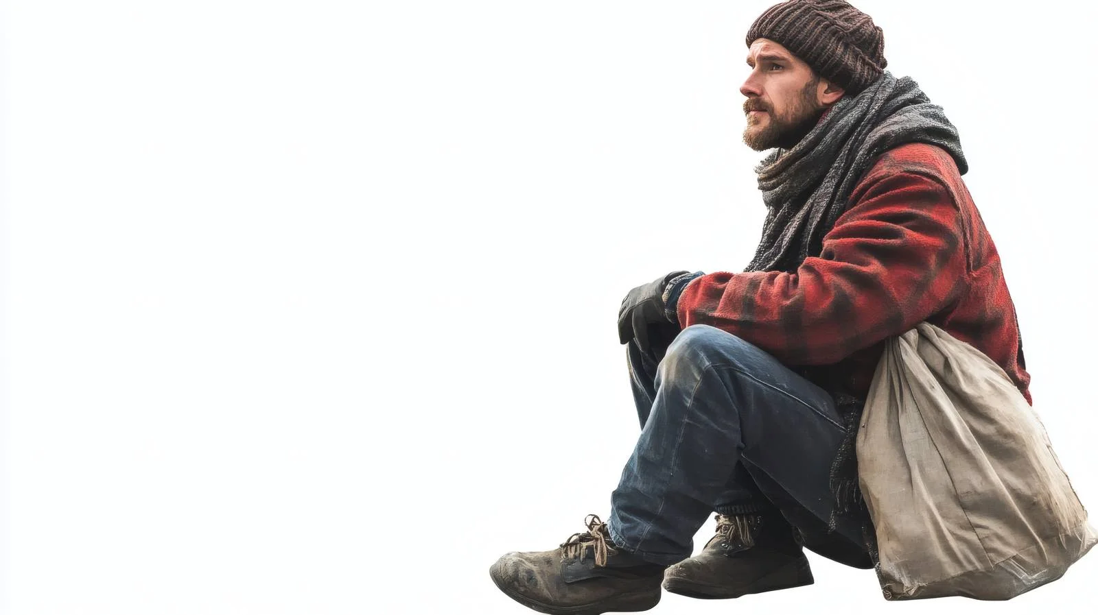 Desolate man on urban sidewalk - White background — free download from Dotvec