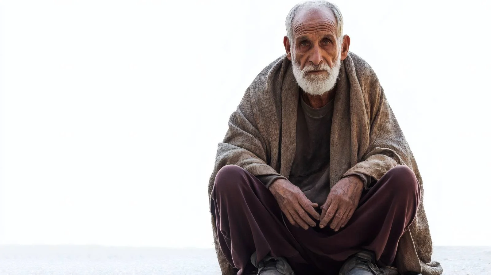 Elderly homeless man sitting on urban pavement — free download from Dotvec