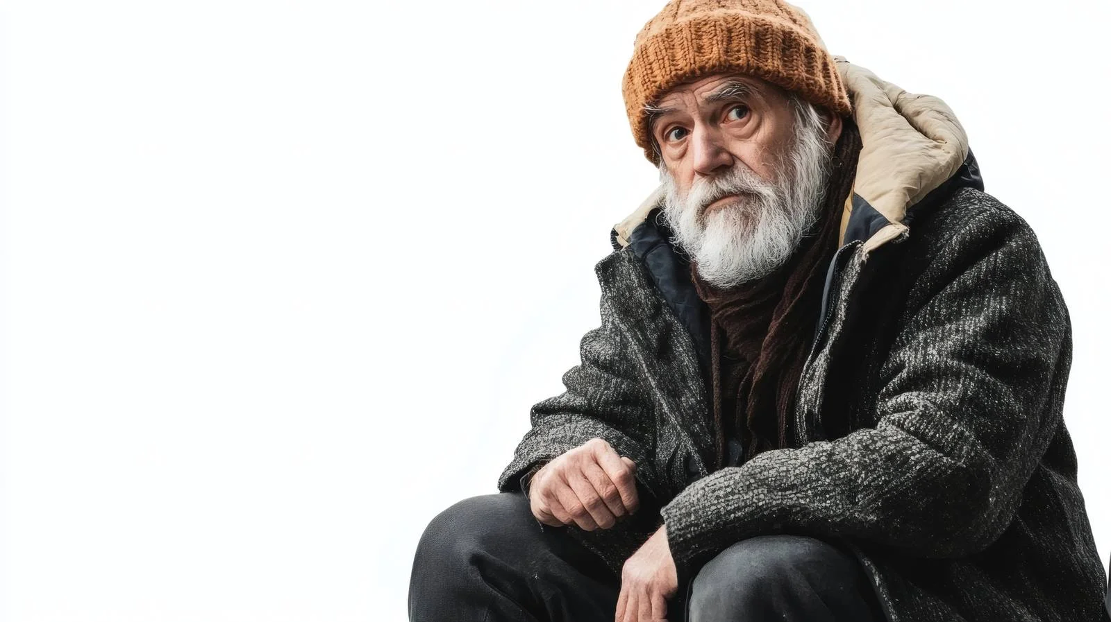 Elderly Homeless Man Sitting Alone on Sidewalk — free download from Dotvec