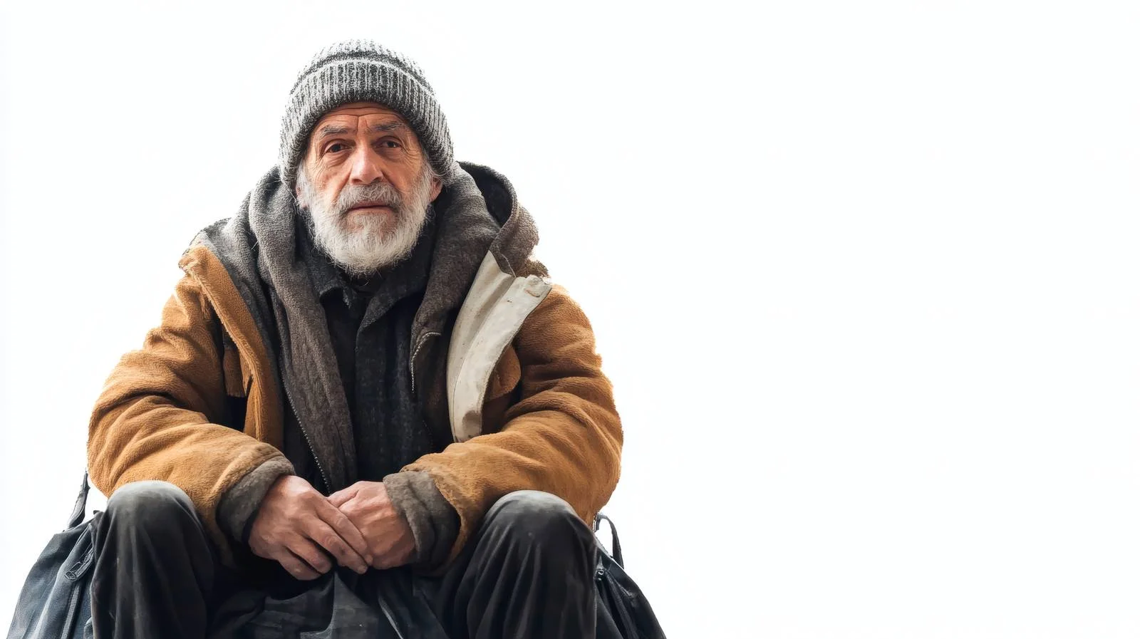 Senior homeless man sitting on sidewalk — free download from Dotvec