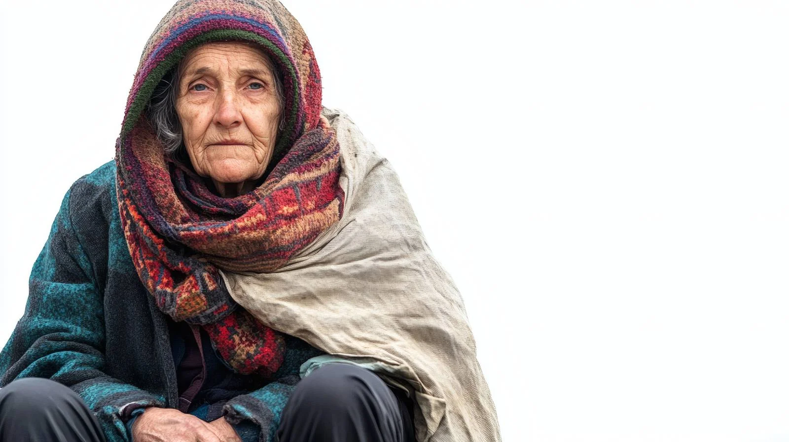 Vulnerable elderly lady sitting alone outside — free download from Dotvec