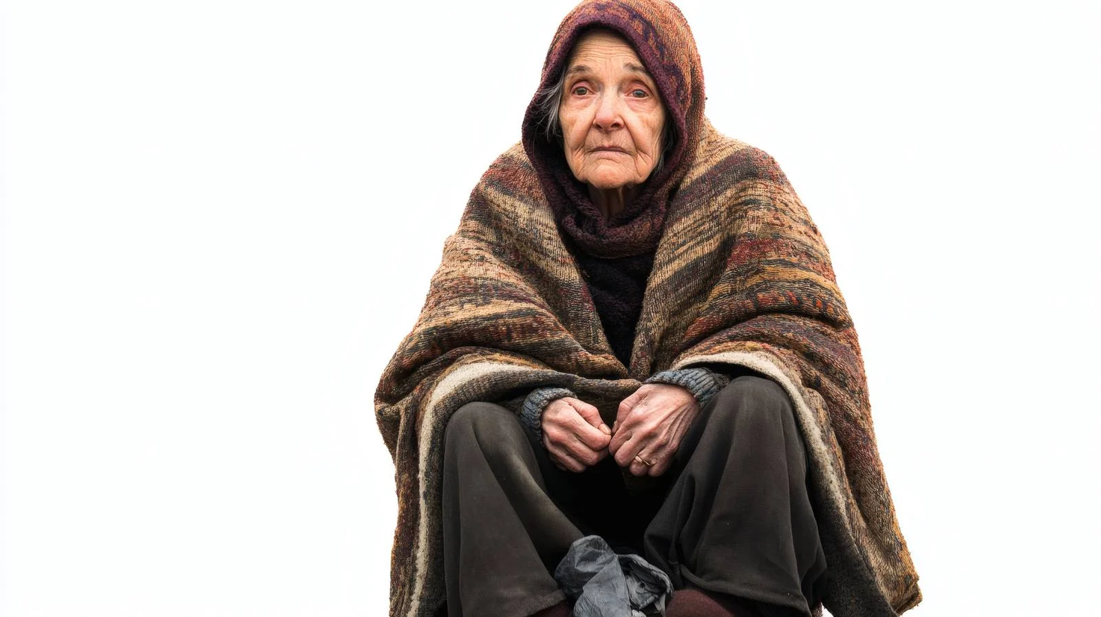Elderly homeless lady sitting alone urban — free download from Dotvec