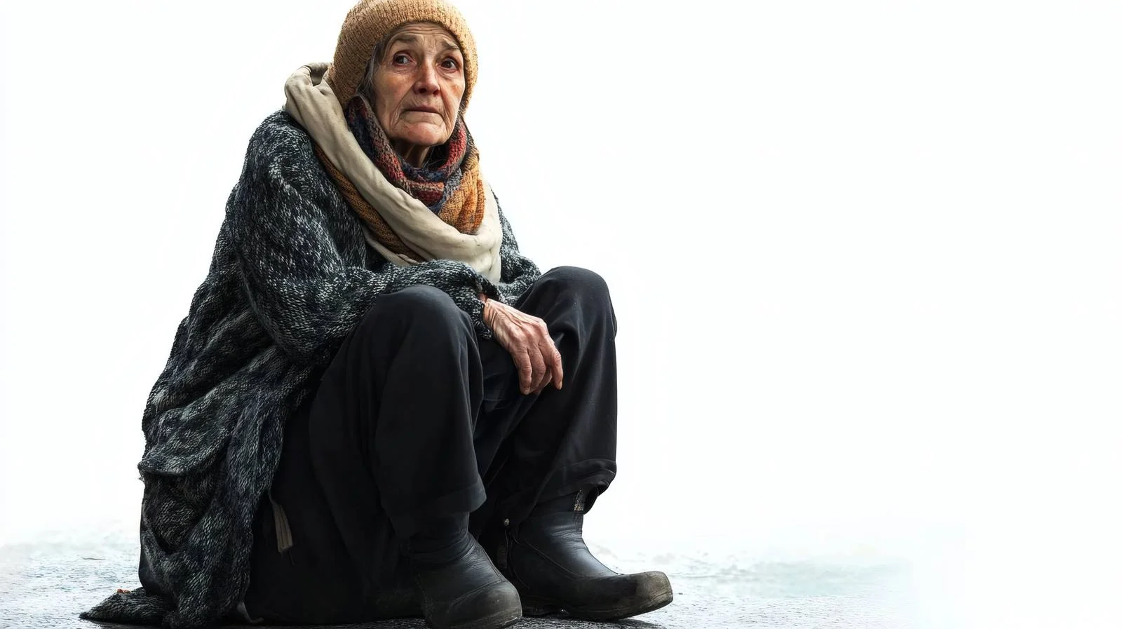 Elderly woman sitting alone on street — free download from Dotvec