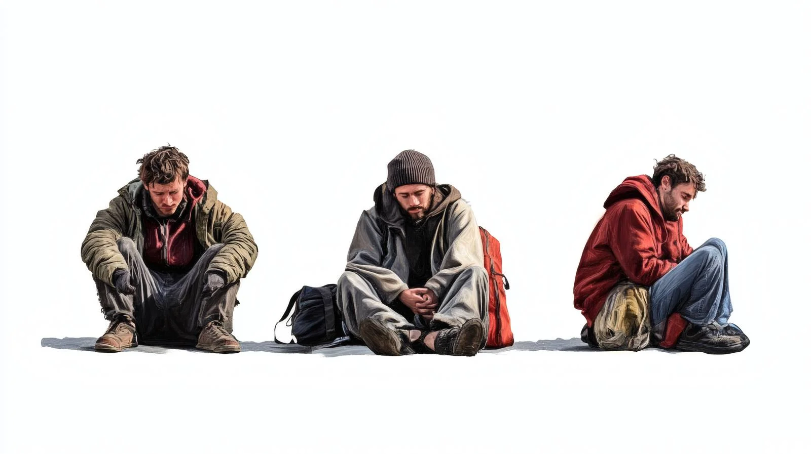 Urban homelessness scene on empty street — free download from Dotvec