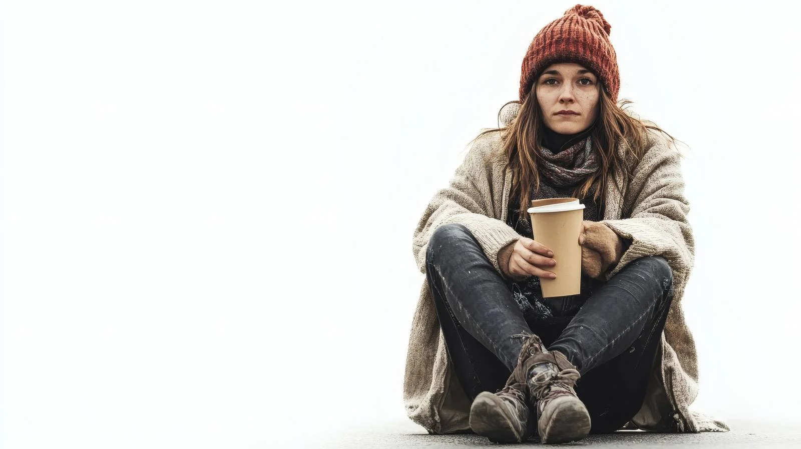 Desolate female on urban sidewalk background — free download from Dotvec