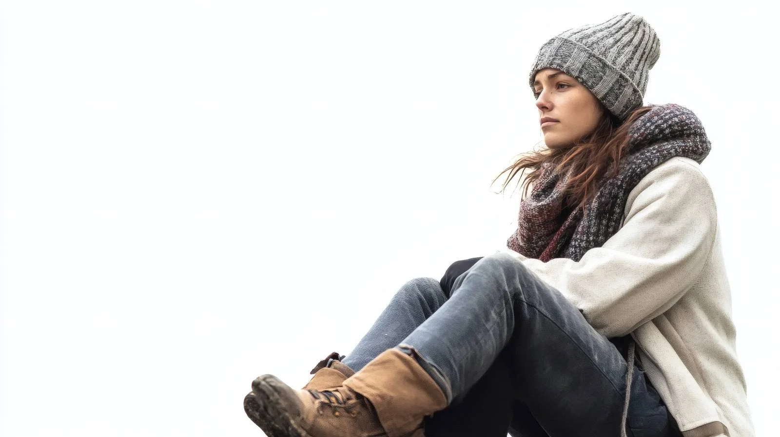 Vulnerable woman sitting alone on street — free download from Dotvec