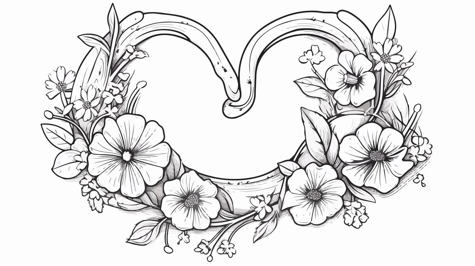 Hand-Drawn Horseshoe with Flowers Sketch — free download from Dotvec