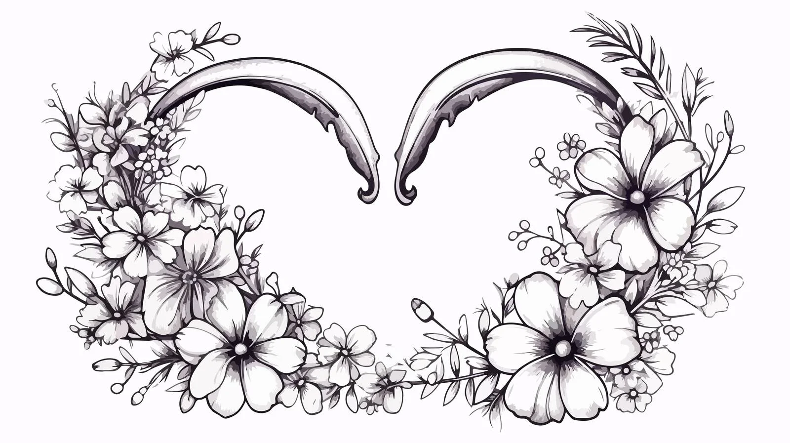 Hand-Drawn Horseshoe with Flowers Sketch — free download from Dotvec