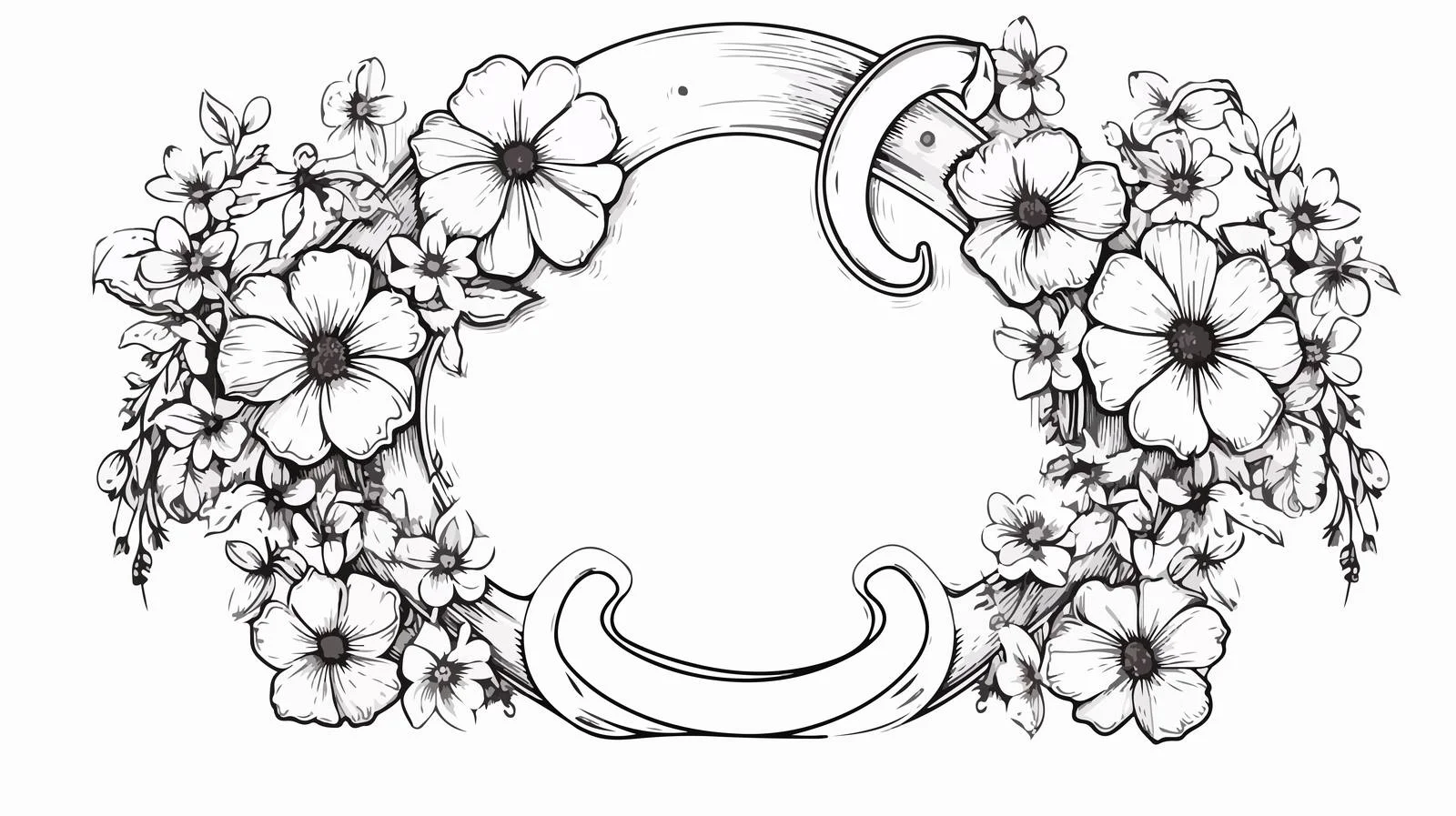 Hand-Drawn Horseshoe & Flowers Sketch Illustration — free download from Dotvec