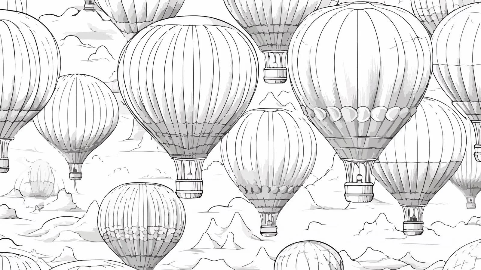 Retro Hot Air Balloons Coloring Page — free download from Dotvec