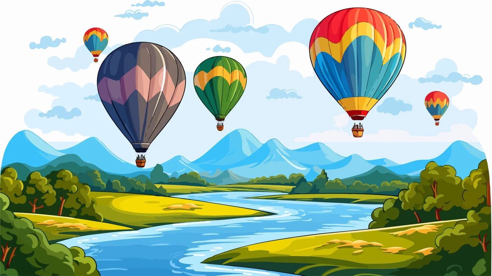 Skyborne Balloons Over River — free download from Dotvec
