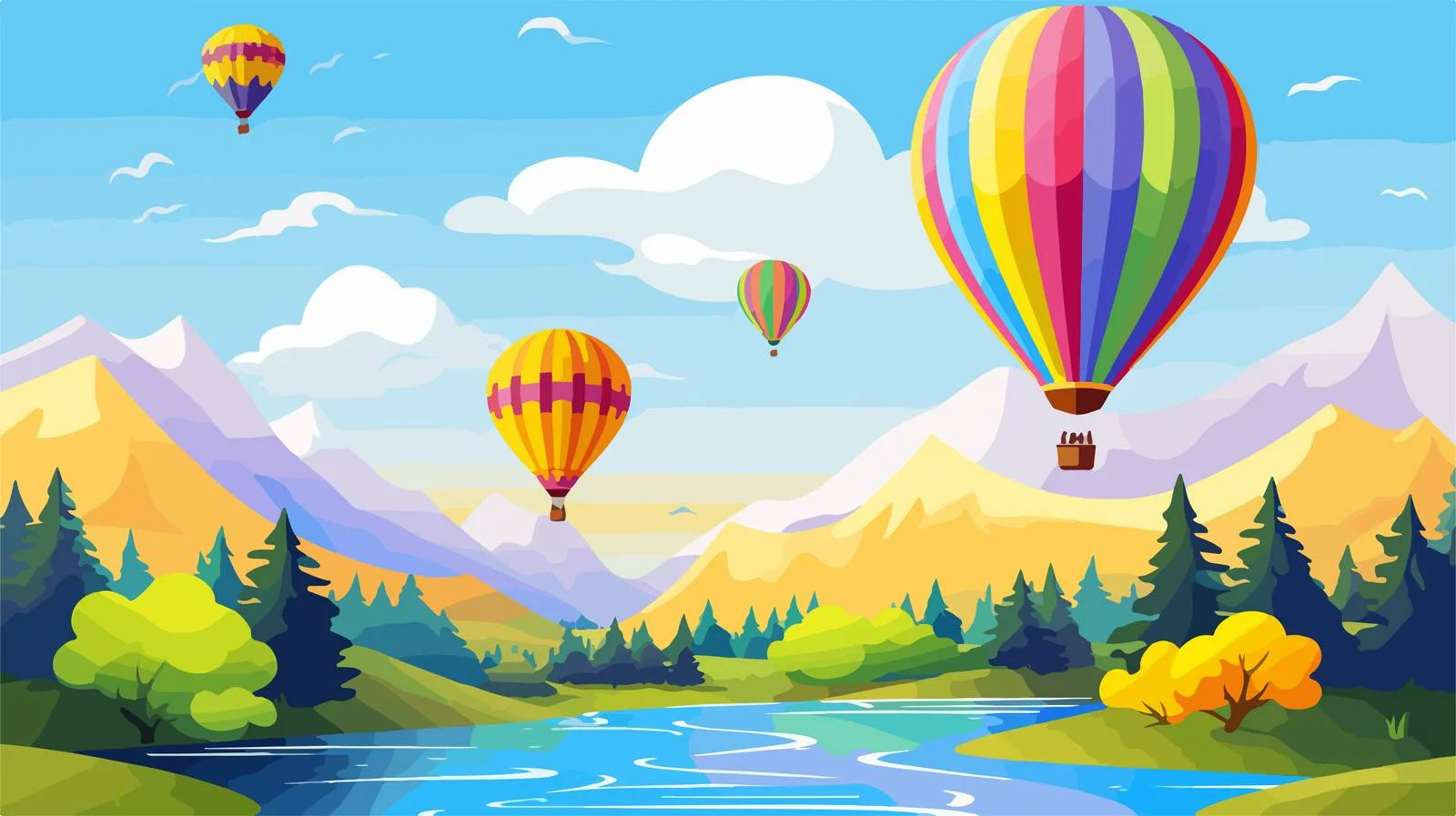 Serene Balloons Float Above River — free download from Dotvec