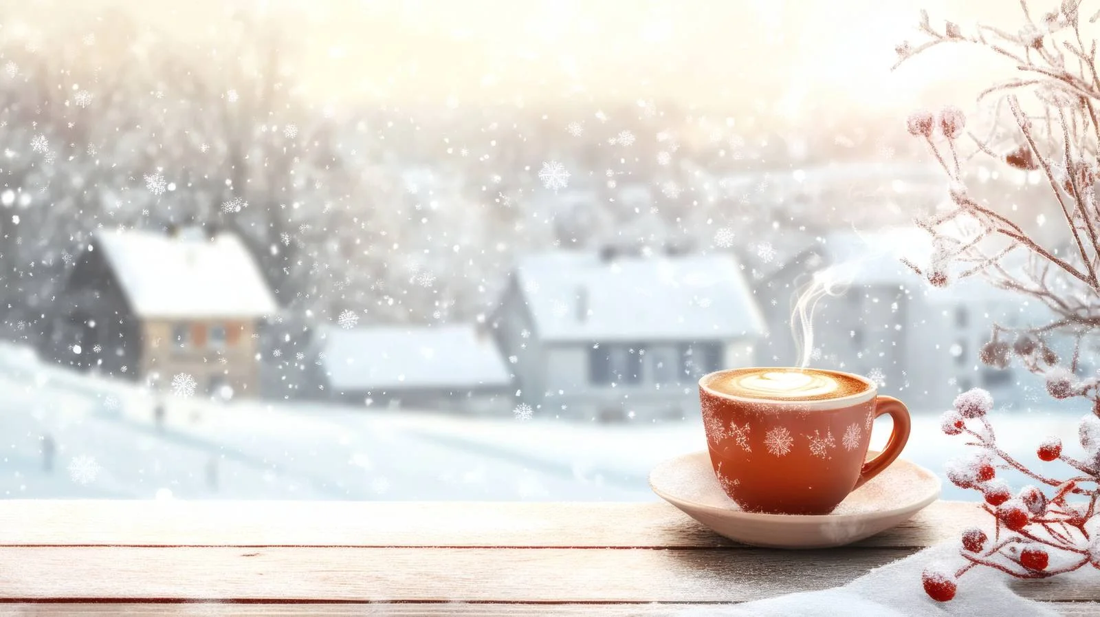 Cozy Winter Cafe Scene with Hot Coffee — free download from Dotvec