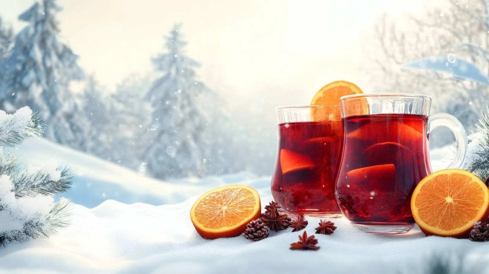 Festive Mulled Wine and Snowy Scenery — free download from Dotvec