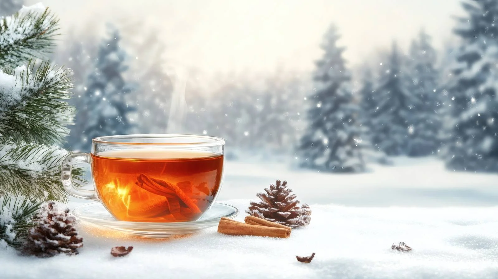 Winter scenery with hot tea cup — free download from Dotvec