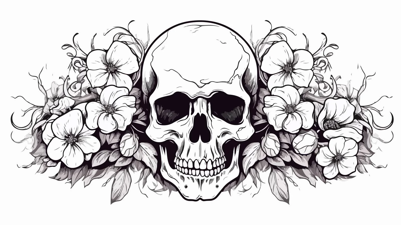 Skull Flowers Sketch Engraved Illustration — free download from Dotvec