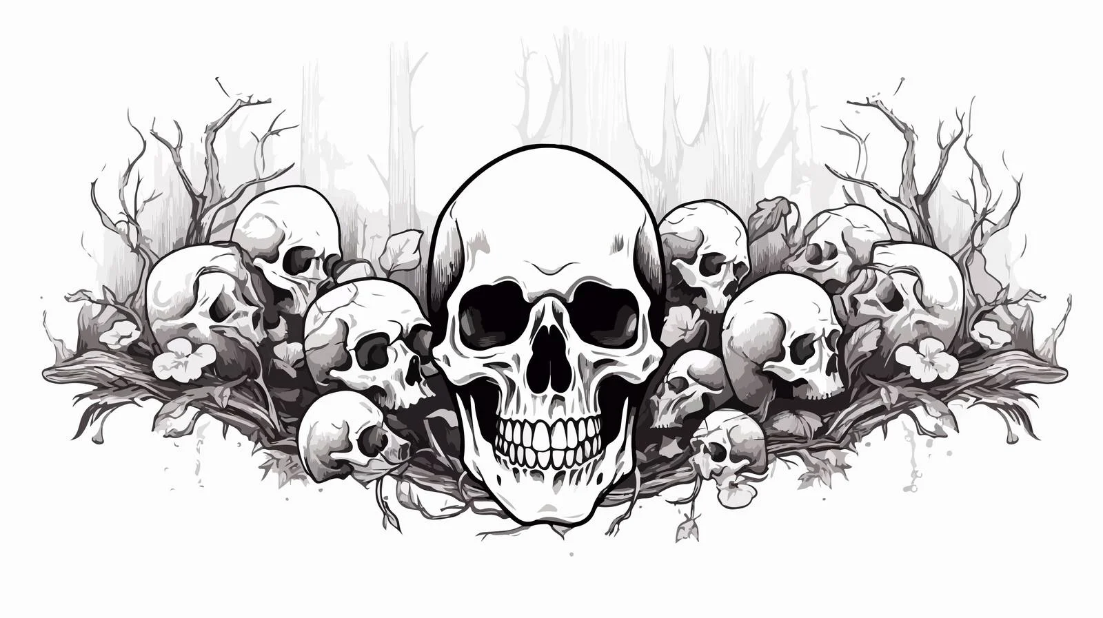 Skull and Flowers Engraved Sketch — free download from Dotvec