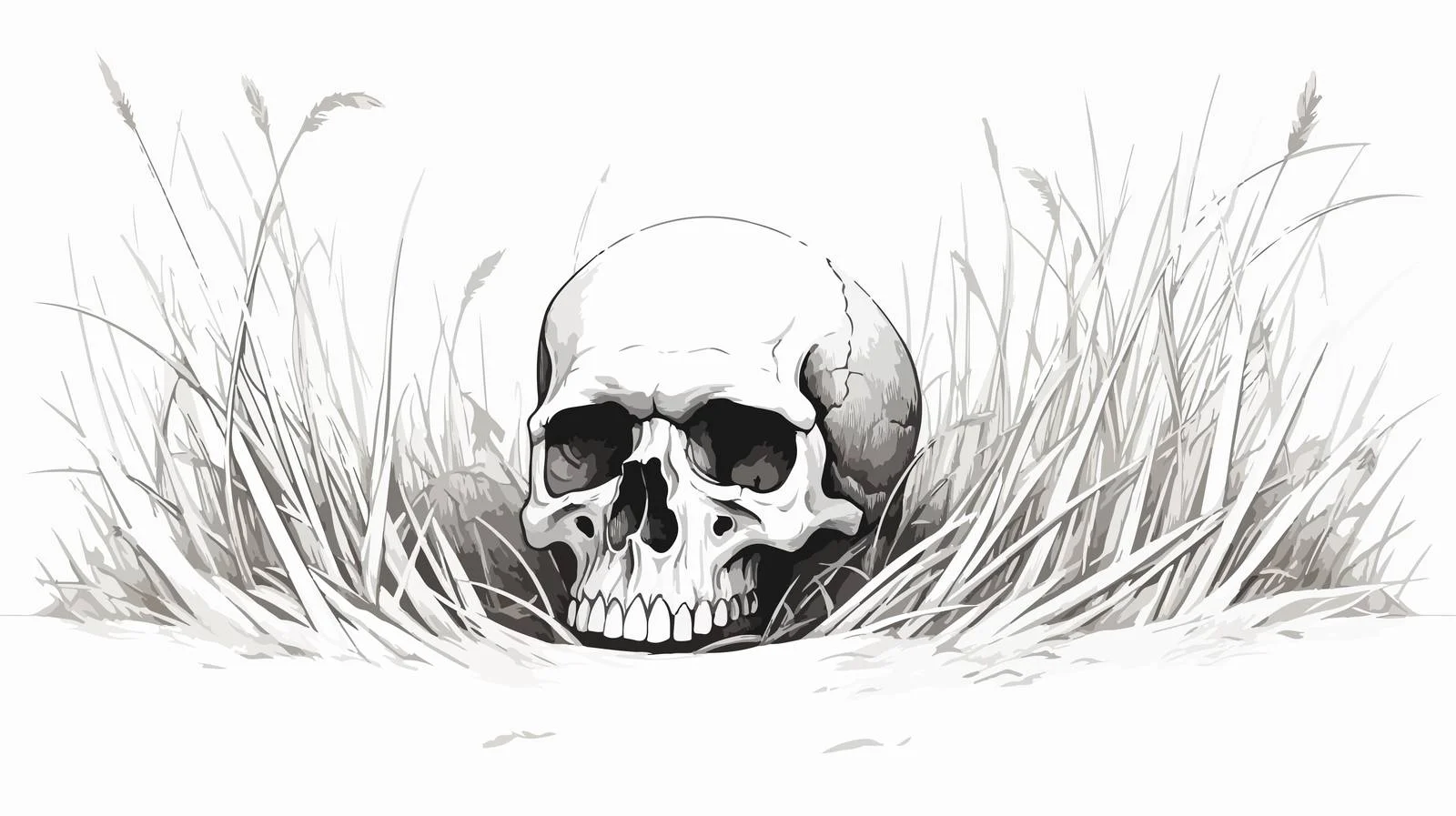 Skull in Grass Hand-Drawn Illustration — free download from Dotvec