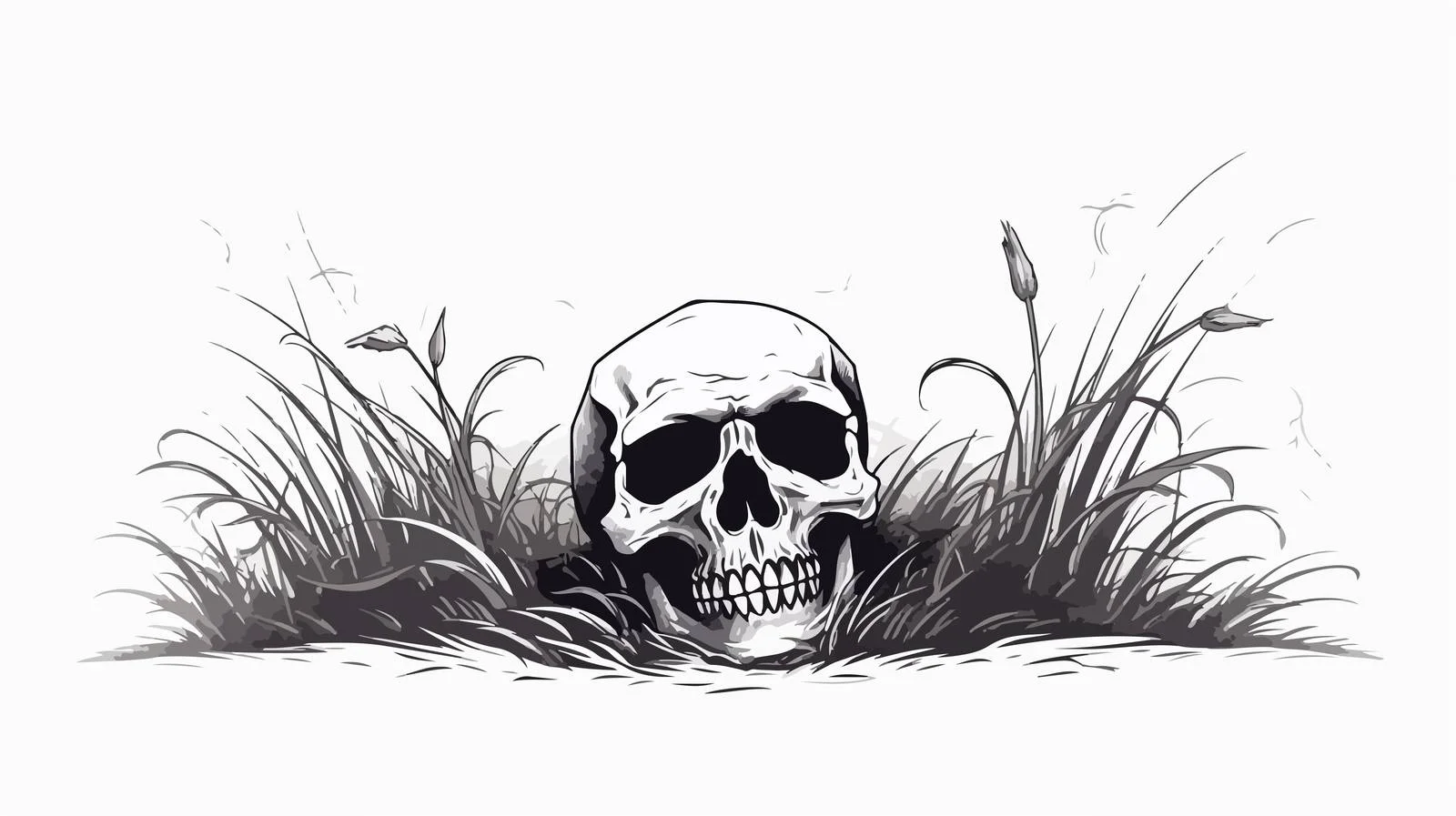 Hand-Drawn Human Skull in Grass Vector — free download from Dotvec